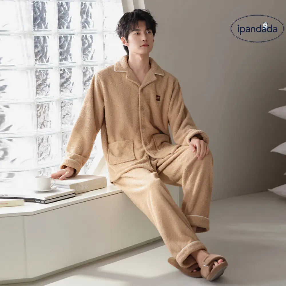 フリース ふわふわ もこもこ男性 パジャマ 秋冬 フリース 加厚 保温 男性用 ルームウェア セット ID2937