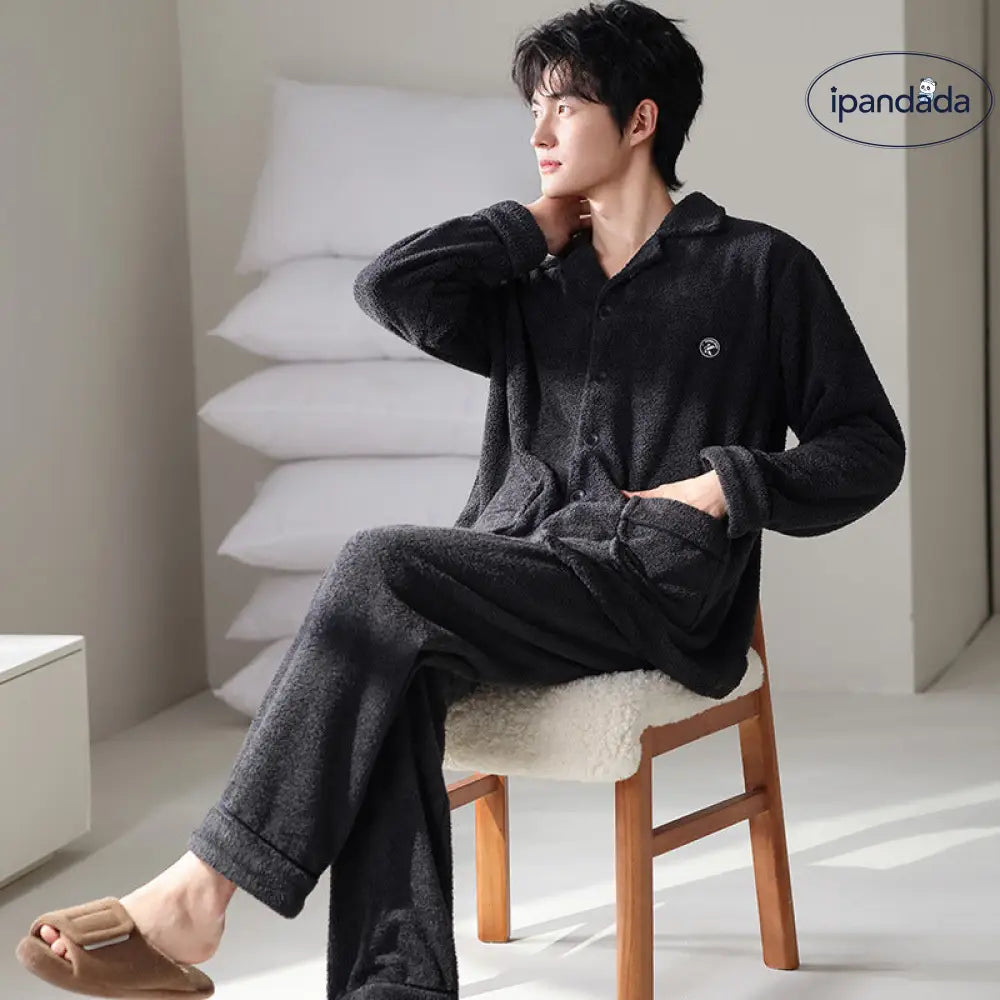 フリース ふわふわ もこもこ男性 パジャマ 秋冬 フリース 加厚 保温 男性用 ルームウェア セット ID2937