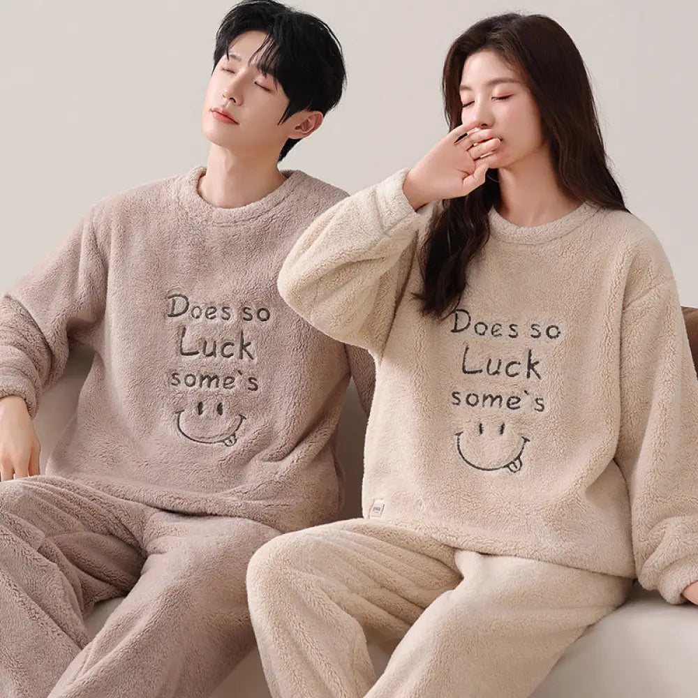 コーラルフリース カップル パジャマ 秋冬 厚手 韓国風 保温 ラウンドネック プルオーバー ルームウェア セット ID3752 タイプ② / レディースＭ