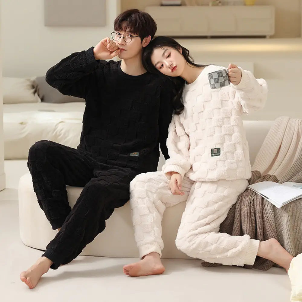 フリース カップル パジャマ レディース 冬用 ペア お揃い 暖かい フリース 厚手 新作 メンズ 長袖 ルームウェア セットアップ ID3862 タイプ③ / レディースＭ コーディネート＞ペアルック