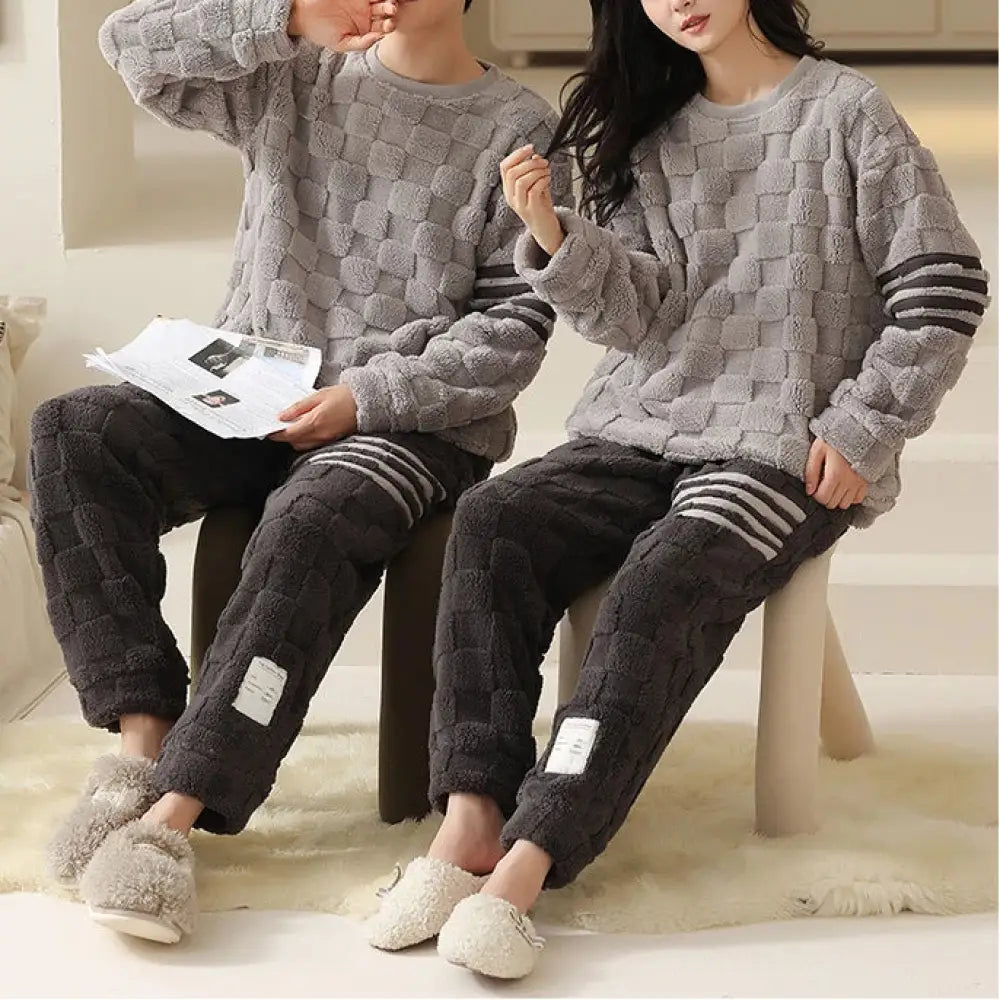 フリース カップル パジャマ レディース 冬用 ペア お揃い 暖かい フリース 厚手 新作 メンズ 長袖 ルームウェア セットアップ ID3862 タイプ④ / レディースＭ コーディネート＞ペアルック