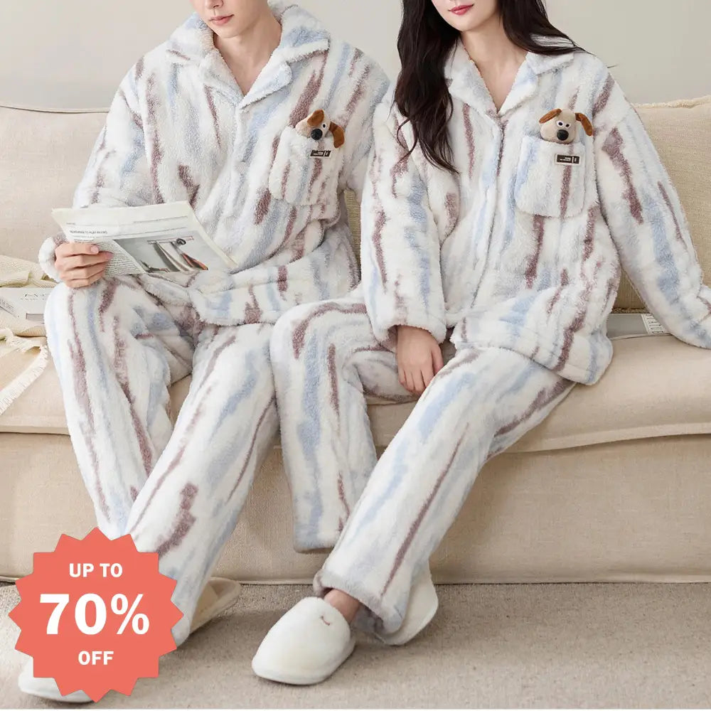 フリース カップル パジャマ レディース 秋冬用 厚手 保温 メンズ ルームウェア ID3308