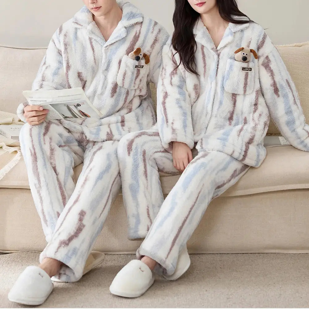 フリース カップル パジャマ レディース 秋冬用 厚手 保温 メンズ ルームウェア ID3308