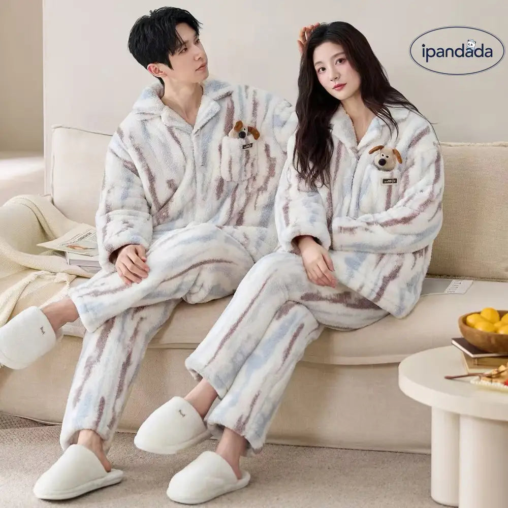 フリース カップル パジャマ レディース 秋冬用 厚手 保温 メンズ ルームウェア ID3308