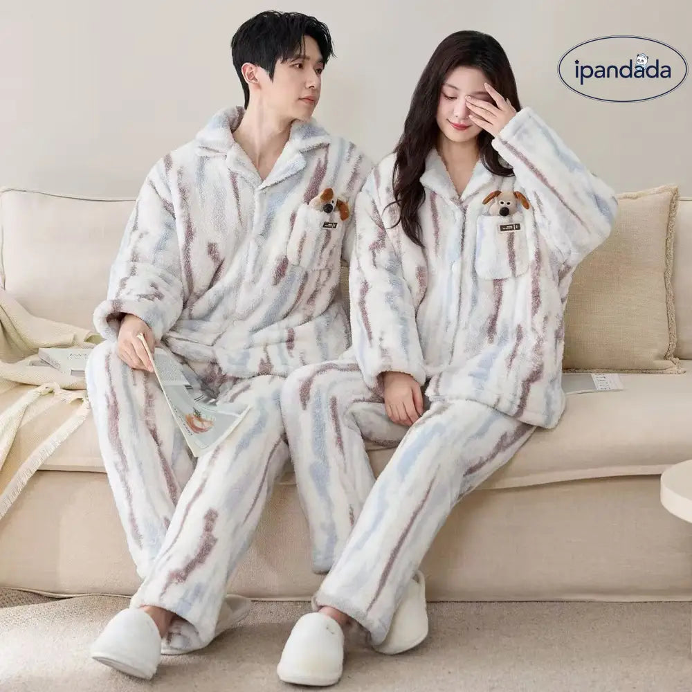フリース カップル パジャマ レディース 秋冬用 厚手 保温 メンズ ルームウェア ID3308