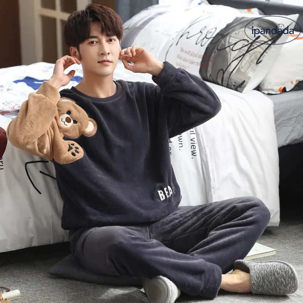 フリース カップル パーカー パジャマ 厚手 保温 フランネル カップル 可愛い カートゥーン 男女 ルームウェア ID2688