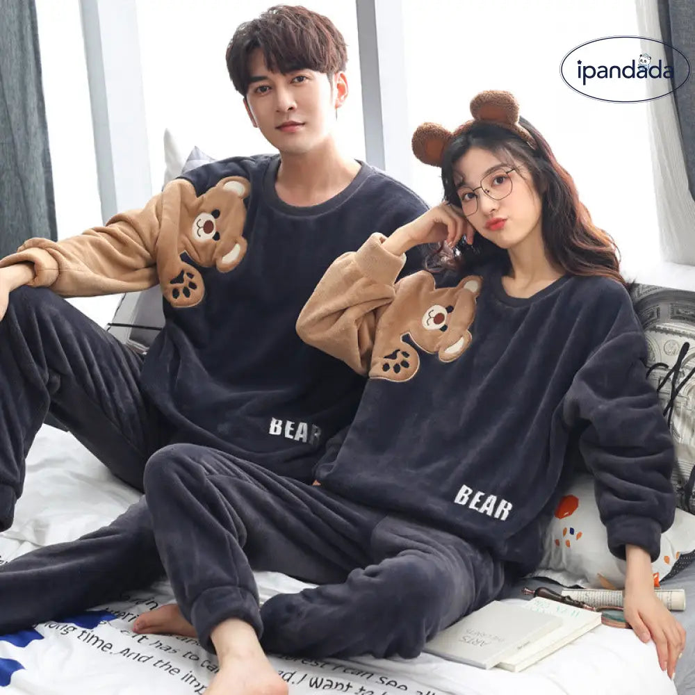 フリース カップル パーカー パジャマ 厚手 保温 フランネル カップル 可愛い カートゥーン 男女 ルームウェア ID2688