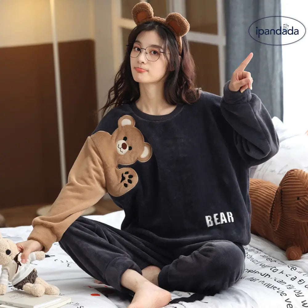 フリース カップル パーカー パジャマ 厚手 保温 フランネル カップル 可愛い カートゥーン 男女 ルームウェア ID2688