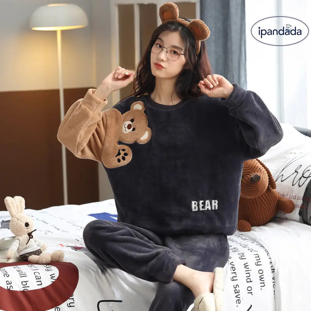 フリース カップル パーカー パジャマ 厚手 保温 フランネル カップル 可愛い カートゥーン 男女 ルームウェア ID2688