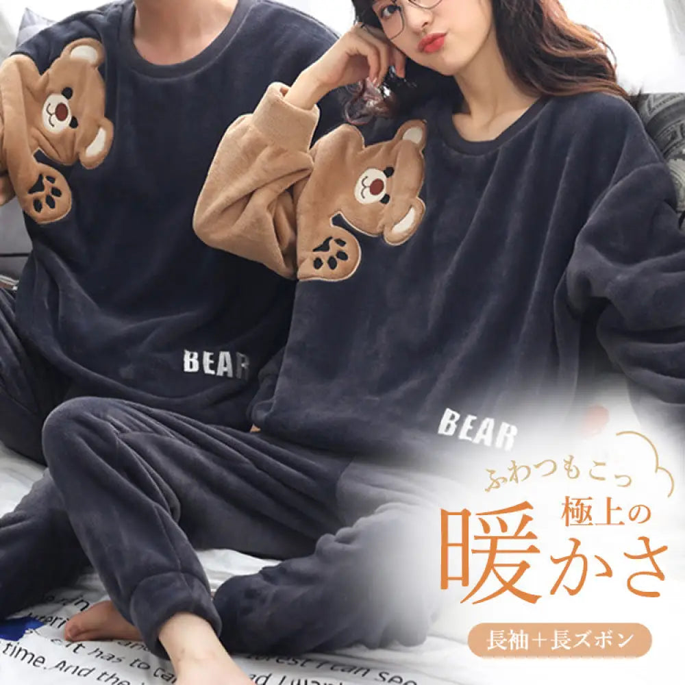 フリース カップル パーカー パジャマ 厚手 保温 フランネル カップル 可愛い 軽い 大きいサイズ ふわふわ 極暖 カートゥーン 男女 ルームウェア ID2688 コーディネート＞ペアルック