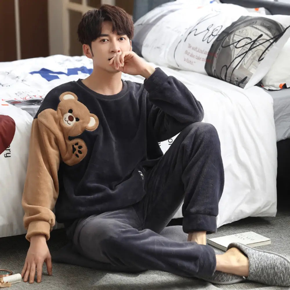 フリース カップル パーカー パジャマ 厚手 保温 フランネル カップル 可愛い 軽い 大きいサイズ ふわふわ 極暖 カートゥーン 男女 ルームウェア ID2688 写真通り / メンズL カップル＞セットアップ