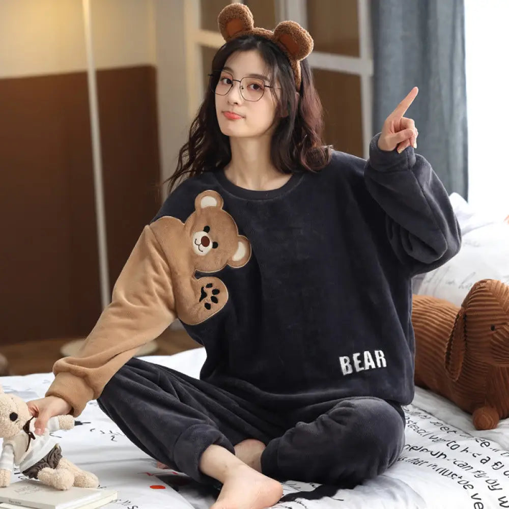 フリース カップル パーカー パジャマ 厚手 保温 フランネル カップル 可愛い 軽い 大きいサイズ ふわふわ 極暖 カートゥーン 男女 ルームウェア ID2688 写真通り / レディースＭ カップル＞セットアップ