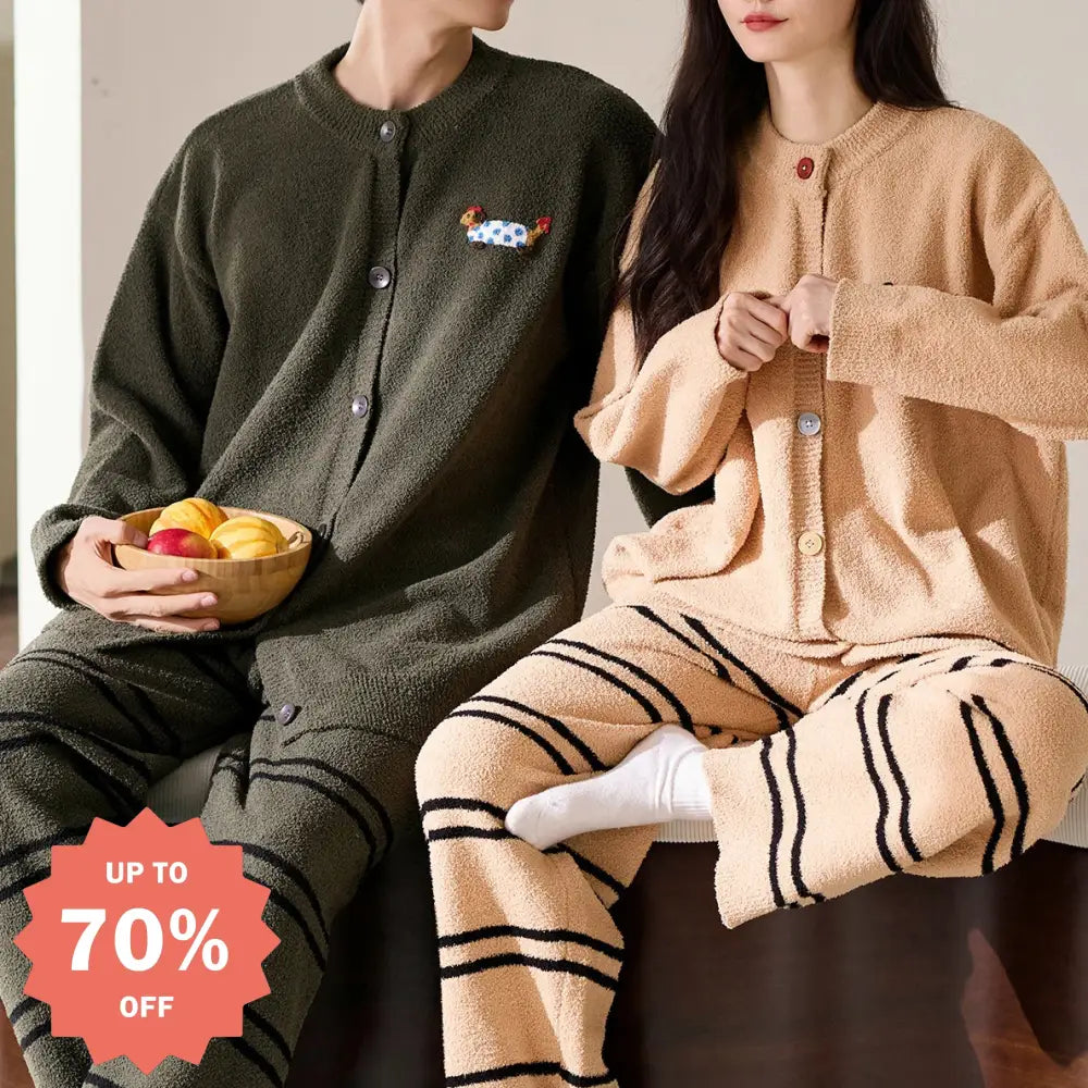 フリース カップルパジャマ 冬 厚手 保温 セーター ラウンドネック カーディガン おしゃれ カジュアル ルームウェア ID3712 タイプ① / レディースＭ