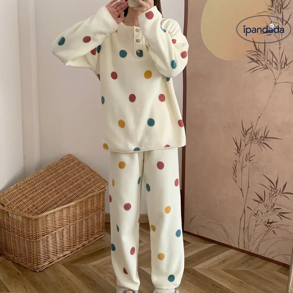 フリース かわいい ガールズ フランネル パジャマ 秋冬 シーズン ヒョウ柄 厚手 保温 長袖 ルームウェア セット ID2705