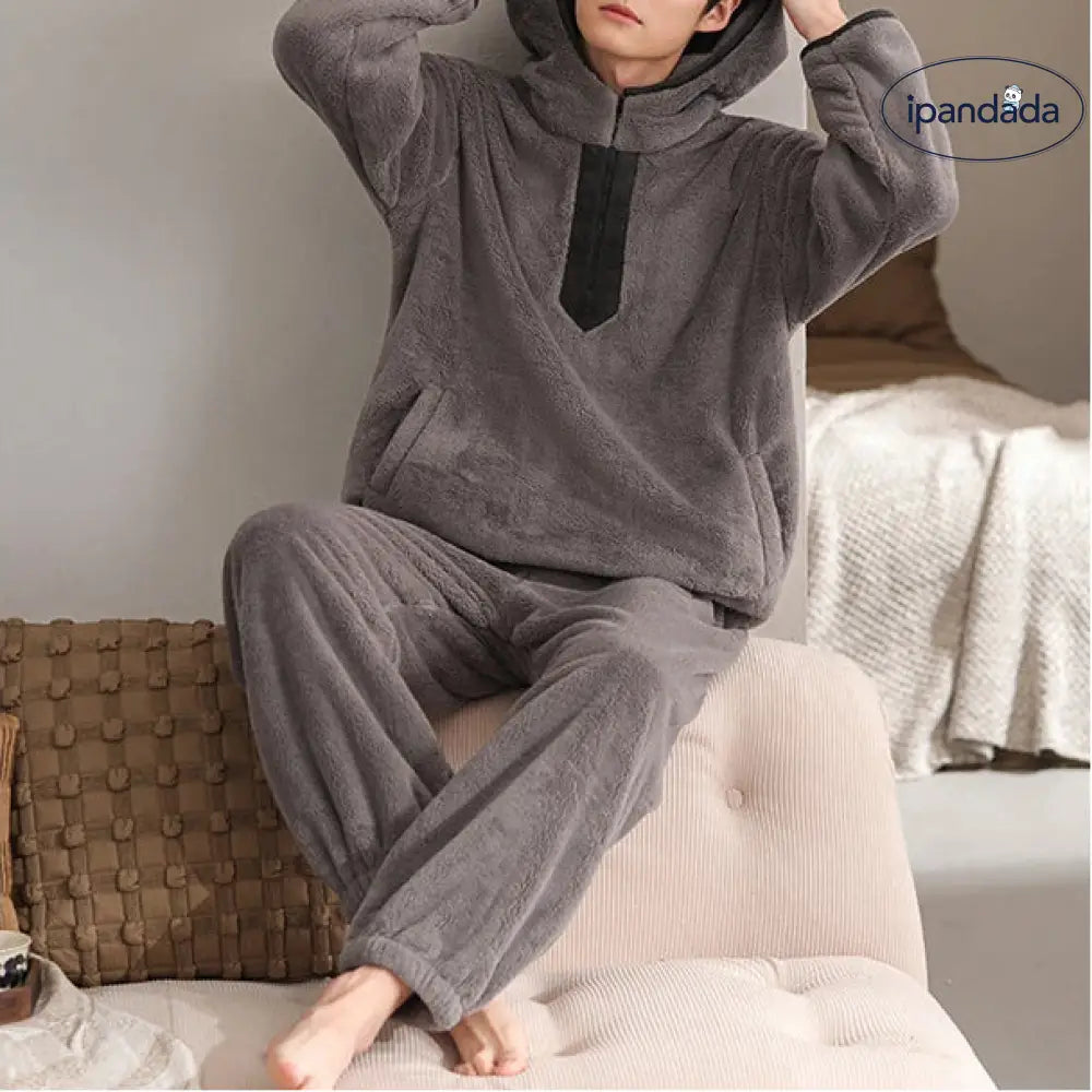 フリース メンズ パジャマ 秋冬 厚手 フリース 保温 ルームウェア セットアップ ID3361