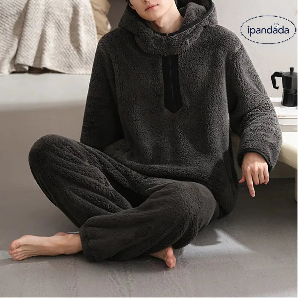 フリース メンズ パジャマ 秋冬 厚手 フリース 保温 ルームウェア セットアップ ID3361