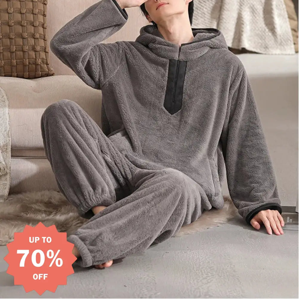 フリース メンズ パジャマ 秋冬 厚手 フリース 保温 ルームウェア セットアップ ID3361