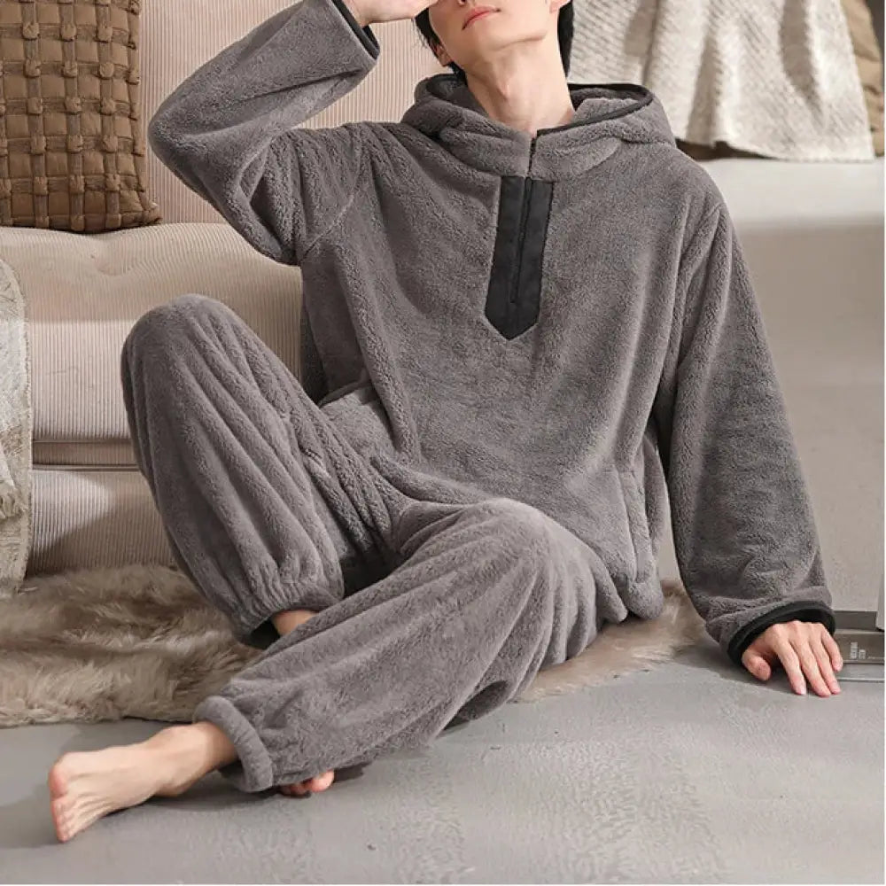 フリース メンズ パジャマ 秋冬 厚手 フリース 保温 ルームウェア セットアップ ID3361