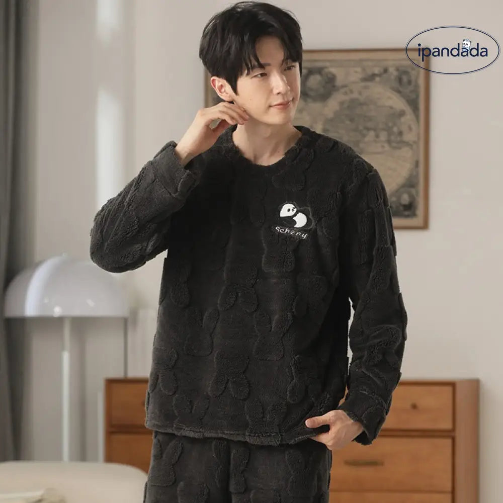 フリース パジャマ 男 秋冬 加厚 加フリース 中学生 男性 ルームウェア プルオーバー コーラルフリース セット ID2935