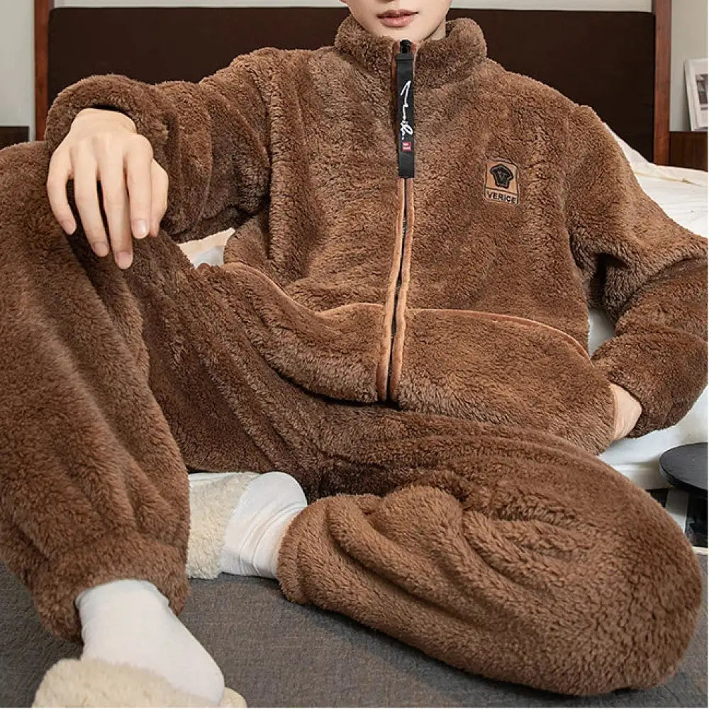 フリース パジャマ メンズ 冬用 厚手 フリース メンズ 秋冬用 フランネル ジッパー 保温 ルームウェア ID3811