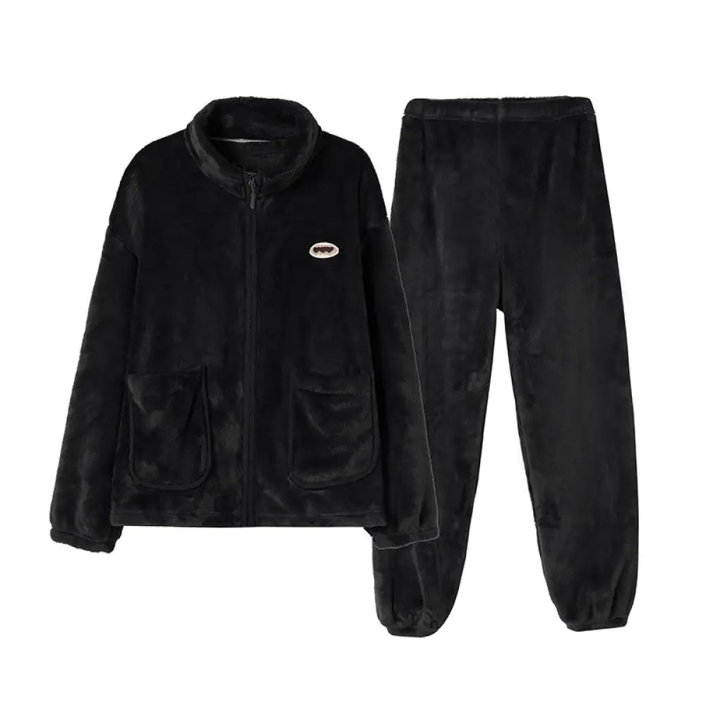 フリース パジャマ 男女兼用 秋冬シーズン 起毛 厚手 フランネル 保温 ルームウェア セットアップ ID2807 ダークグレー / レディースL