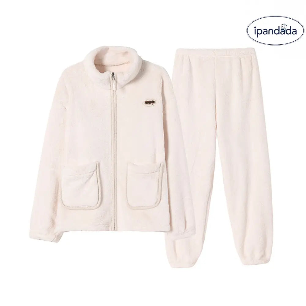 フリース パジャマ 男女兼用 秋冬シーズン 起毛 厚手 フランネル 保温 ルームウェア セットアップ ID2807