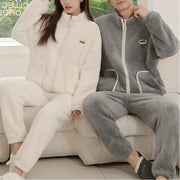 フリース パジャマ 男女兼用 秋冬シーズン 起毛 厚手 フランネル 保温 ルームウェア セットアップ ID2807