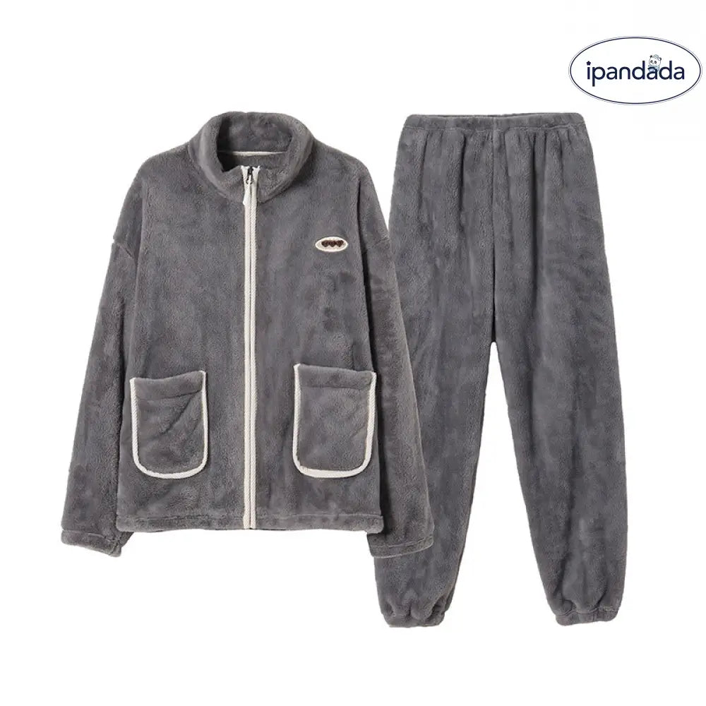 フリース パジャマ 男女兼用 秋冬シーズン 起毛 厚手 フランネル 保温 ルームウェア セットアップ ID2807
