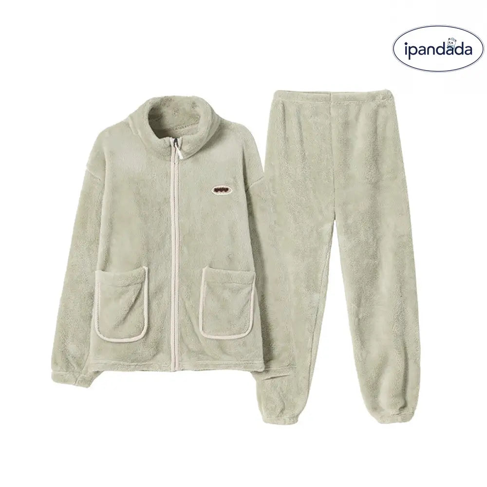 フリース パジャマ 男女兼用 秋冬シーズン 起毛 厚手 フランネル 保温 ルームウェア セットアップ ID2807