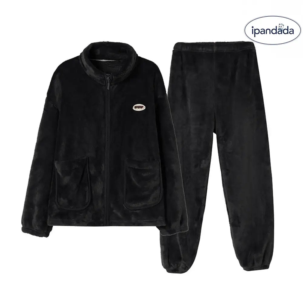 フリース パジャマ 男女兼用 秋冬シーズン 起毛 厚手 フランネル 保温 ルームウェア セットアップ ID2807