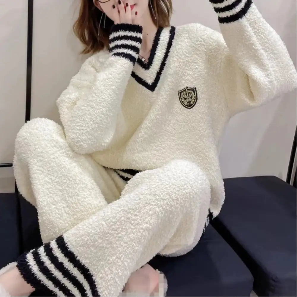 フリース パジャマ レディース 春秋 冬用 暖かい あったか 長袖 部屋着 ふわもこ モコモコ 厚手 ニット 毛布 ルームウェア セットアップ ID3927 レディース＞セットアップ