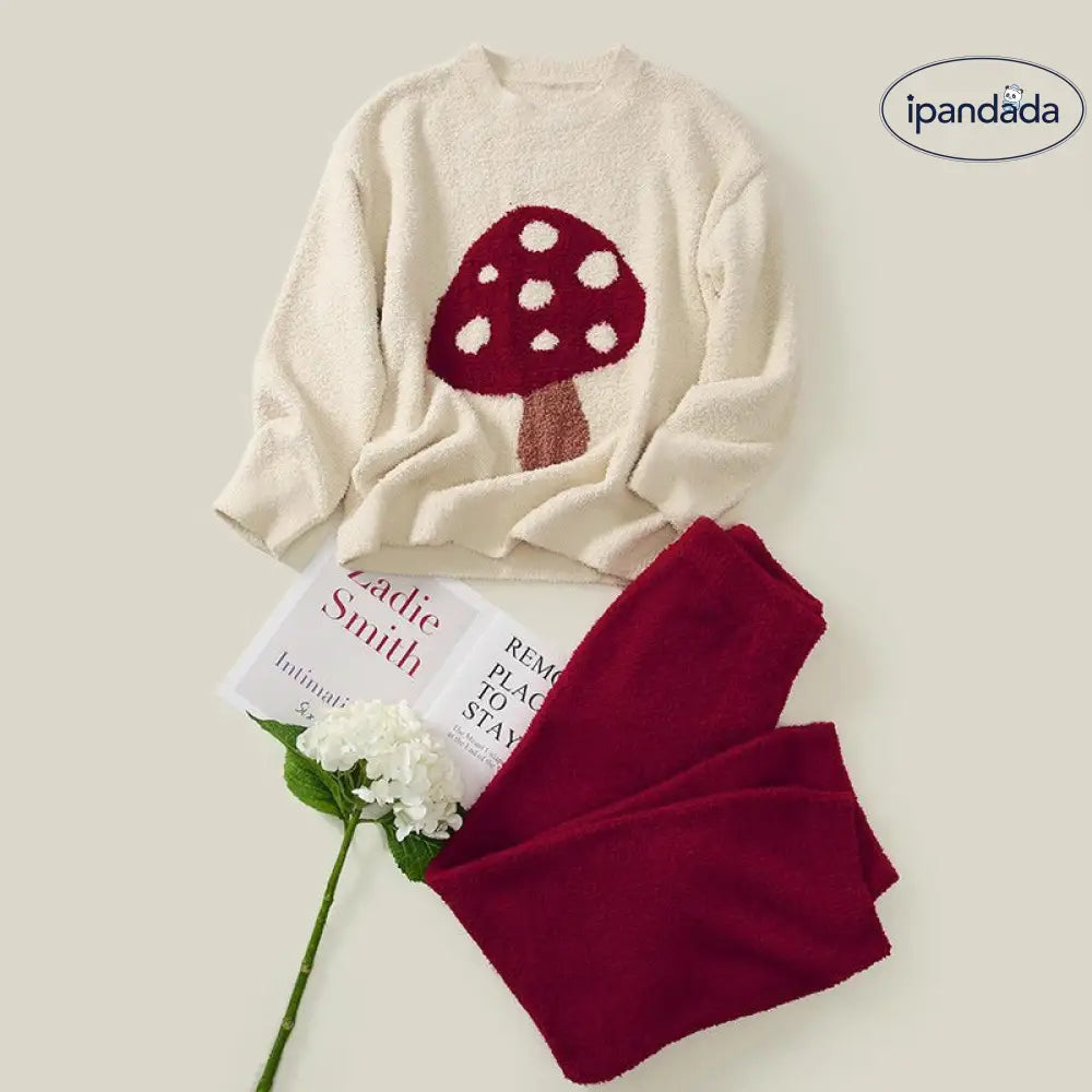 フリース パジャマ レディース 秋冬 シイタケ 加フリース 加厚 保温 カジュアル プルオーバー コーラル フリース ルームウェア セット ID2909