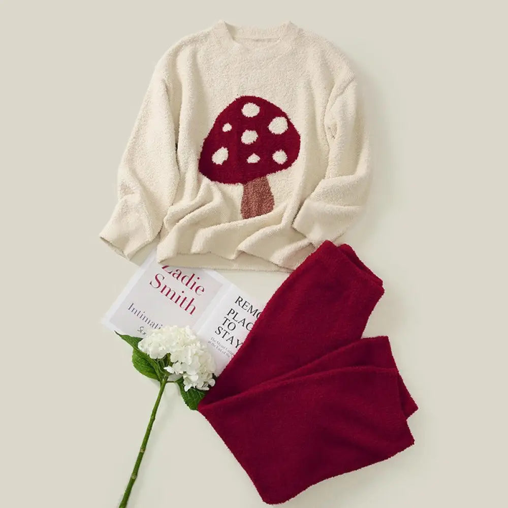 フリース パジャマ レディース 秋冬 シイタケ 加フリース 加厚 保温 カジュアル プルオーバー コーラル フリース ルームウェア セット ID2909 タイプ① / M