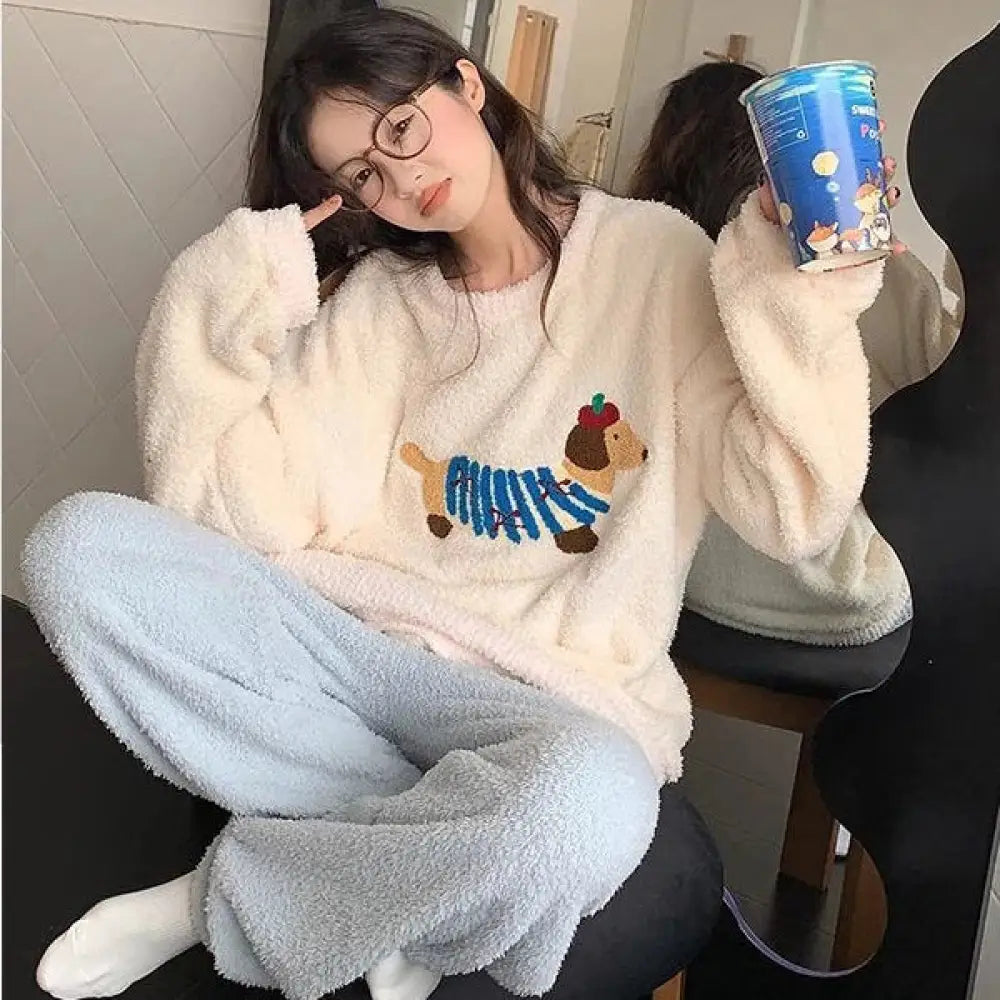 フリース パジャマ レディース 秋冬 シイタケ 加フリース 加厚 保温 カジュアル プルオーバー コーラル フリース ルームウェア セット ID2909 タイプ② / M