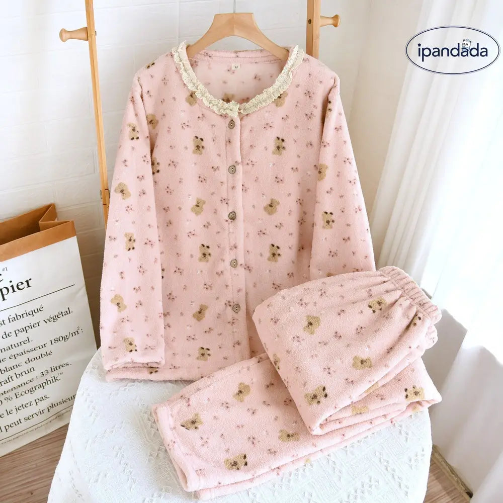 フリース パジャマ レディース 秋冬 シーズン 厚手 保温 シンプル スノー フリース 加フランネル ルームウェア セット ID2606