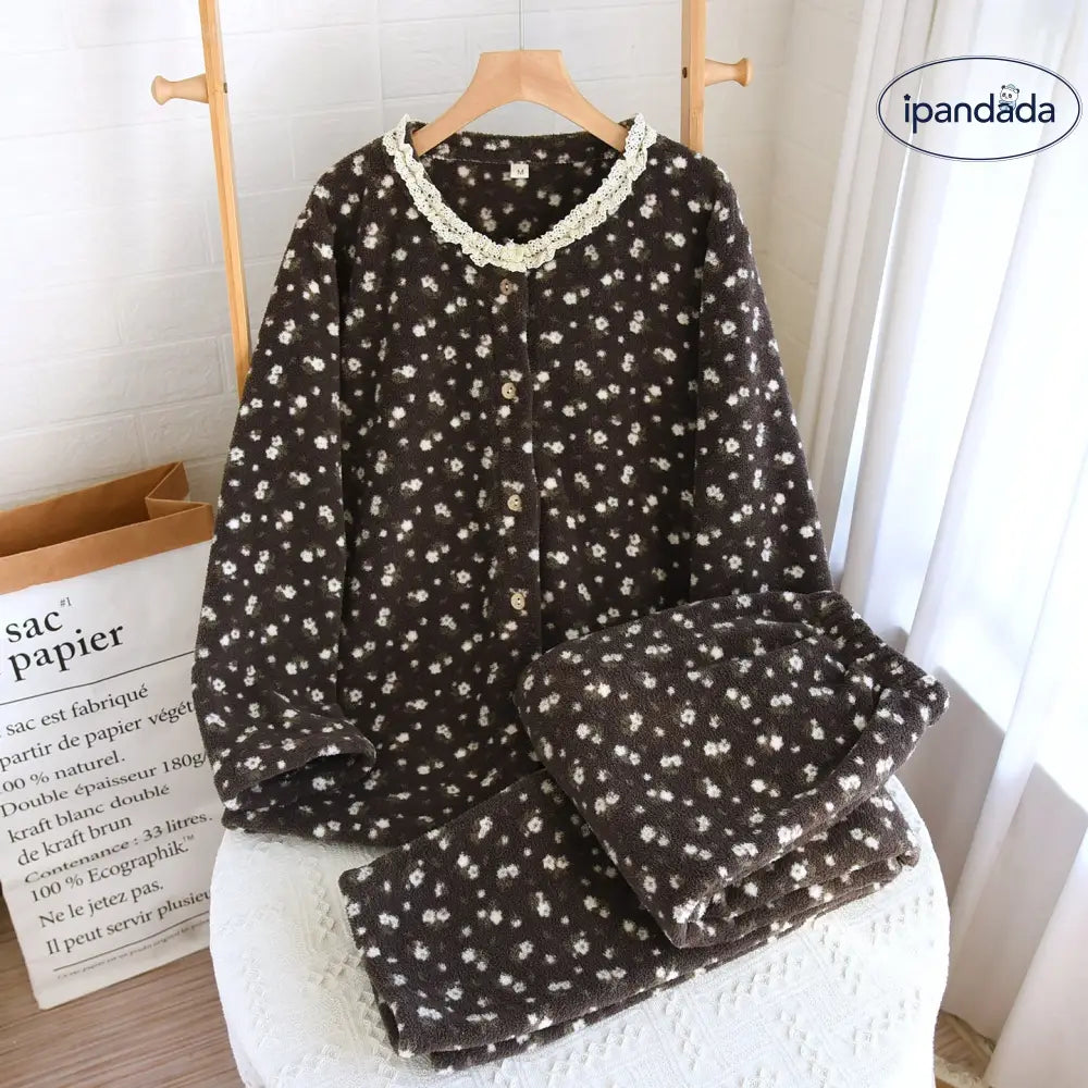 フリース パジャマ レディース 秋冬 シーズン 厚手 保温 シンプル スノー フリース 加フランネル ルームウェア セット ID2606