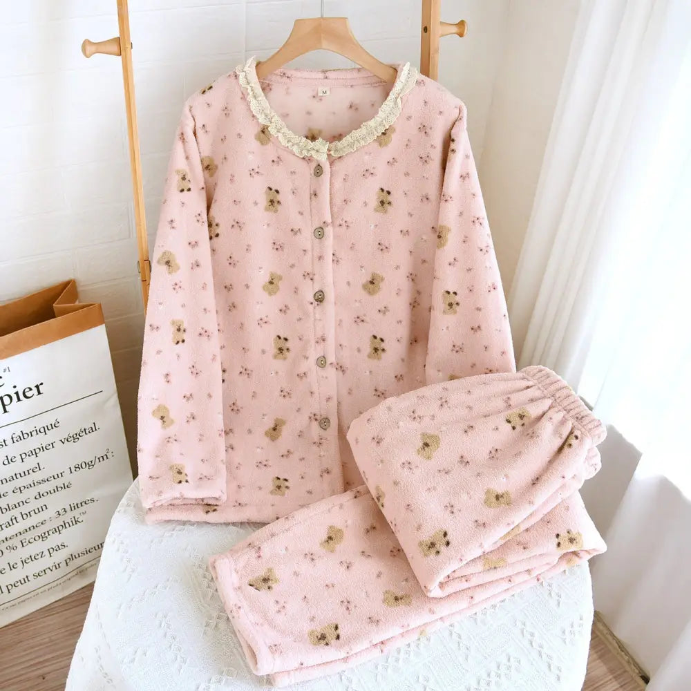 フリース パジャマ レディース 秋冬 シーズン 厚手 保温 シンプル スノー フリース 加フランネル ルームウェア セット ID2606 タイプ⑤ / M