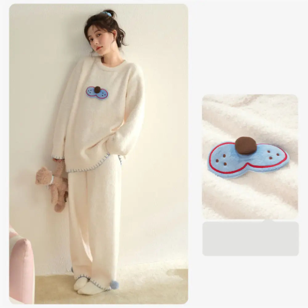 フリース パジャマ レディース 秋冬用 保温 サンゴフリース セット ソフト ルームウェア ナイトガウン パジャマセット ID3060 セットアップ / M