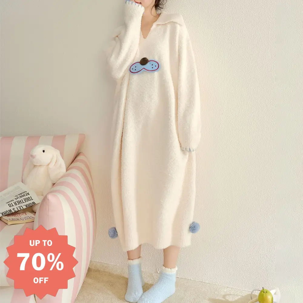 フリース パジャマ レディース 秋冬用 保温 サンゴフリース セット ソフト ルームウェア ナイトガウン パジャマセット ID3060 ワンピース / M