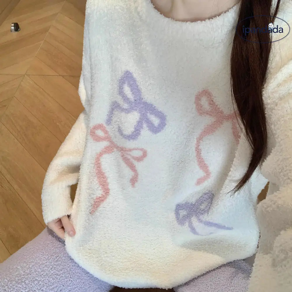 フリース パジャマ レディース 秋冬 加厚 保温 カートゥーン 蝶結び コーラル フリース ルームウェア セット ID2908