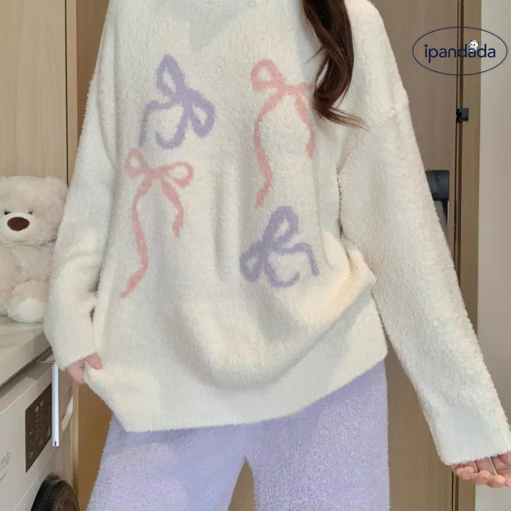 フリース パジャマ レディース 秋冬 加厚 保温 カートゥーン 蝶結び コーラル フリース ルームウェア セット ID2908