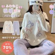 フリース パジャマ レディース 秋冬 着るだけ快眠 長袖 上下セット 加厚 保温 カートゥーン 蝶結び コーラル フリース ルームウェア セット ID2908 レディース＞セットアップ