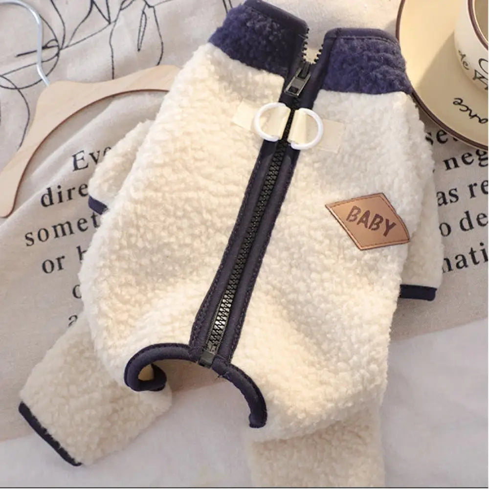 フリース ペット服 秋冬用 犬の服 ジップアップ 毛が抜けにくい テディ ベア ビション ID3000 アイボリー / XS