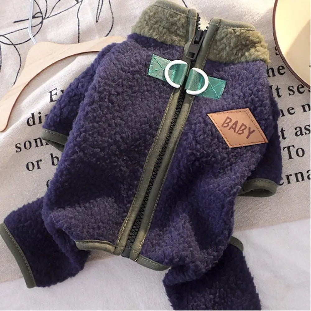 フリース ペット服 秋冬用 犬の服 ジップアップ 毛が抜けにくい テディ ベア ビション ID3000 ネイビー / XS