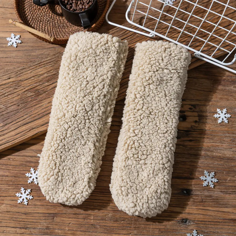 フリース レディース ソックス カジュアル ミディアム丈 睡眠用 底ゴム 防滑 フリース ルームソックス クリスマスプレゼント ID3030 ベージュ / フリー