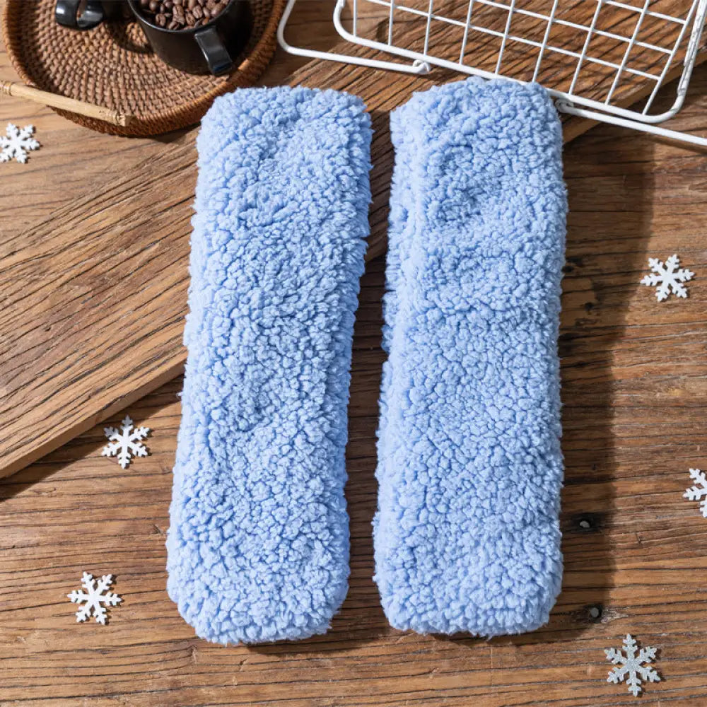 フリース レディース ソックス カジュアル ミディアム丈 睡眠用 底ゴム 防滑 フリース ルームソックス クリスマスプレゼント ID3030 ブルー / フリー