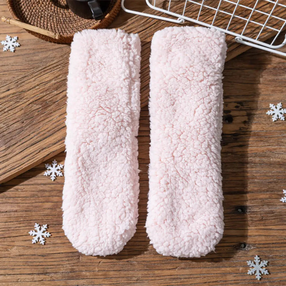 フリース レディース ソックス カジュアル ミディアム丈 睡眠用 底ゴム 防滑 フリース ルームソックス クリスマスプレゼント ID3030 ピンク / フリー