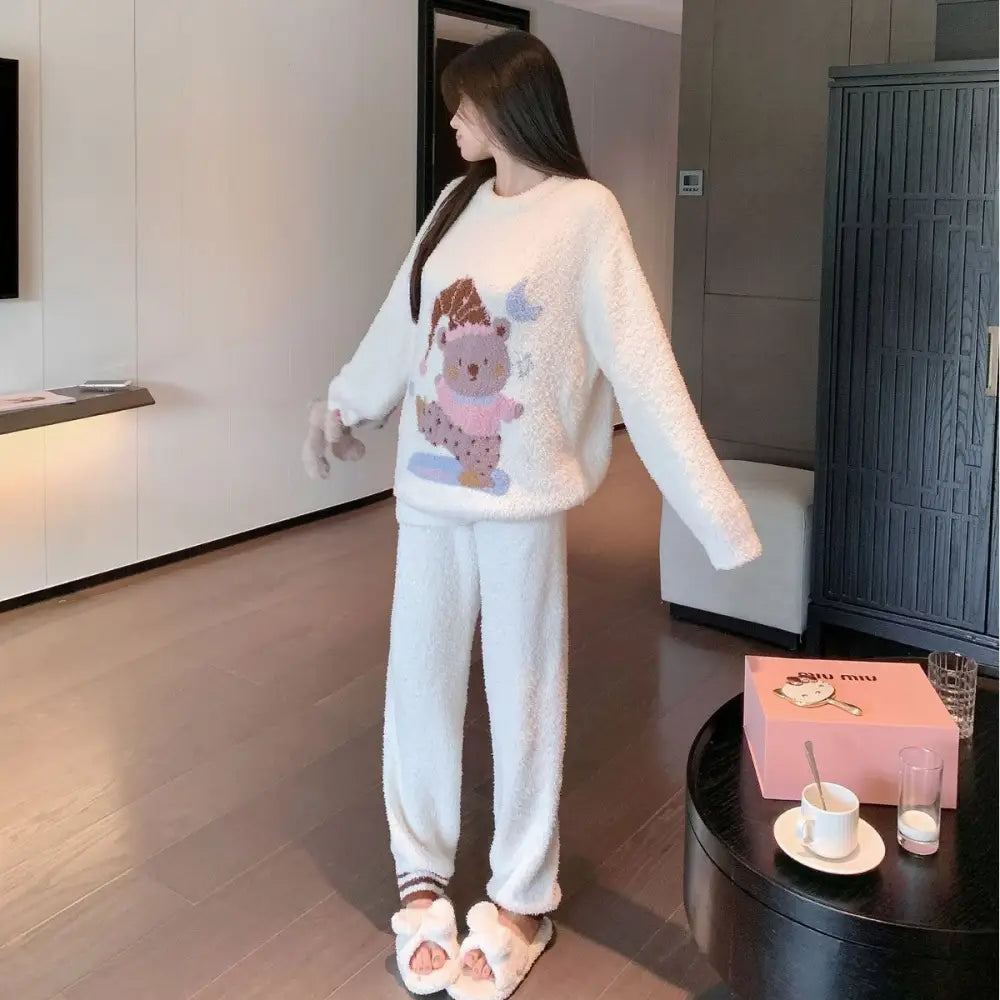 フリース ルームウェア 可愛い クマ ソフト レディース パジャマ セット ID3631 クマ / フリー
