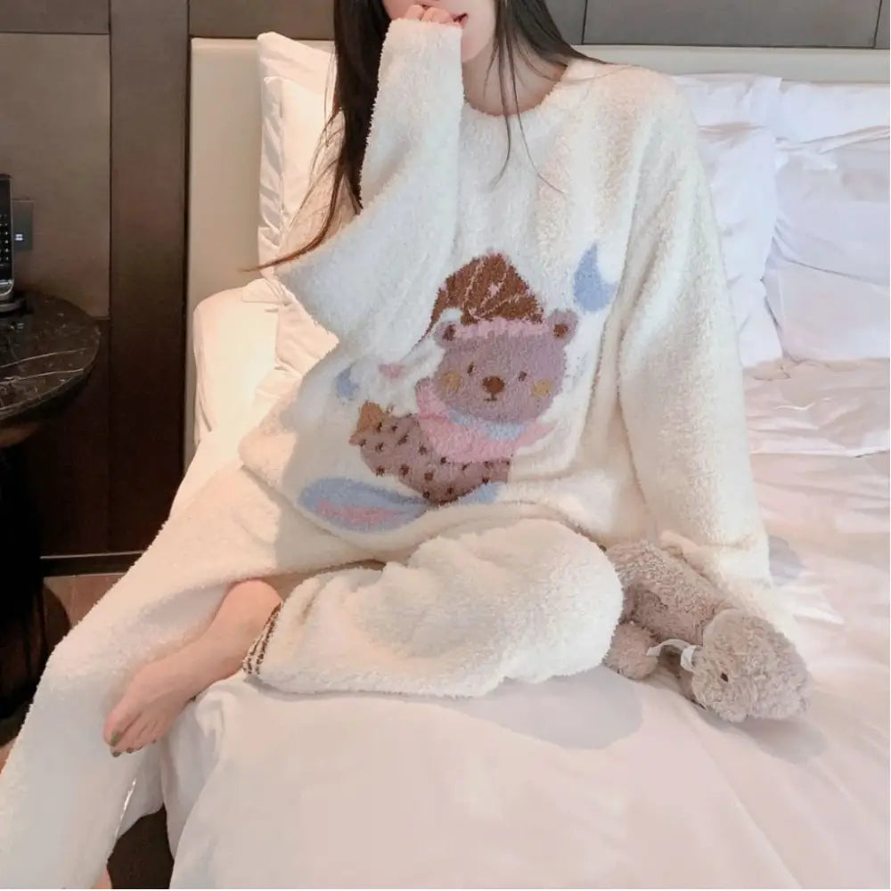 フリース ルームウェア 可愛い クマ ソフト レディース パジャマ セット ID3631