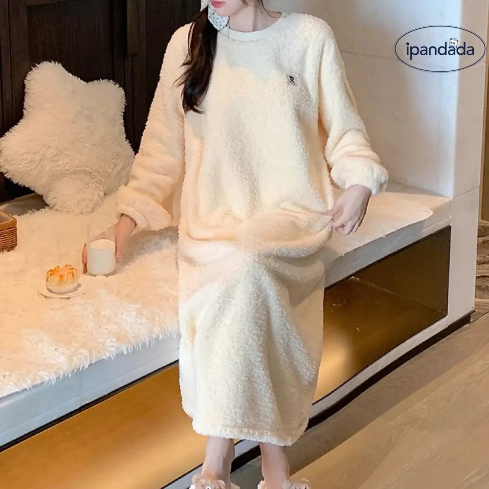 フリース 睡眠ドレス レディース 冬季 起毛 厚手 パジャマ ゆったり 大きいサイズ ロングドレス フランネル ルームウェア ID2639